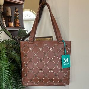 Brand New Montana West Select Genuine Leather Brown Studded Concealed Carry Tote